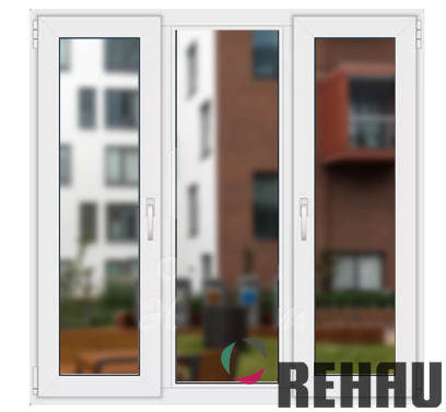 Трёхстворчатое пластиковое окно Rehau поворотное + глухое + поворотно-откидное Трёхстворчатое пластиковое окно Rehau поворотное + глухое + поворотно-откидное
