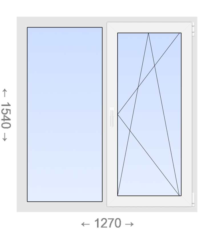 Двухстворчатое ПВХ окно 1270x1540 Г-ПО в рассрочку